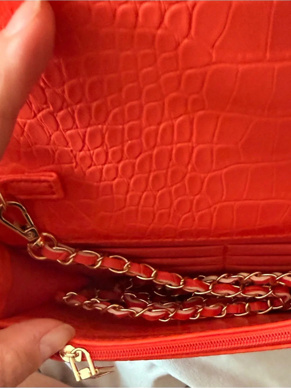 NWOT Badgley Mischka Orange Croc-Embossed Convertible Clutch/Chain Crossbody